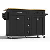 Multifunktionaler Küchenwagen mit ausklappbarer Arbeitsplatte, 140x40/65x89 cm, Schwarz+Naturfarbe