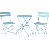 Folding Garden Bistro Set Outdoor Round Bistro Table Chairs Set 2 Electrophoresis Metal Frame Light Blue