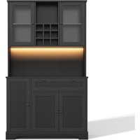 Küchen-Hochschrank mit Vitrine, fünf Türen, eine Schublade, verstellbaren Einlegeböden, 105x40x180 cm, Schwarz