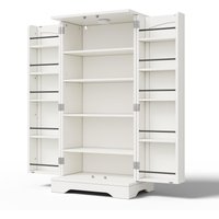 Küchenschrank mit LED-Sensorlicht, großer 2-türiger Aufbewahrungsschrank mit verstellbaren Regalböden & Türablagen, 60×40×120 cm, Weiß
