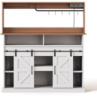 Kaffeebar-Sideboard, im Landhausstil mit Schiebetüren, Sideboard mit Stauraum, 120x40x130 cm, Weiß+Naturfarbe
