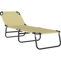 Portable Sun Lounger Folding 5 Position Adjustable Backrest Lightweight Frame Ideal Pool or Sunbathing Beige. Aosom UK