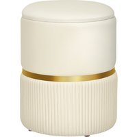 HOMCOM Round Storage Stool, Velvet-feel Fabric Upholstered Vanity Stool with Removable Top, Padded Seat and Hidden Space, Beige