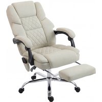 Office Chair 6 point Vibration Massage Heat Fabric Desk Chair Footrest High Back Cream
