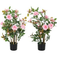 90cm Artificial Rose Tree Set 2 Decorative Fake Plant 344 Silk Leaves 17 Flowers Outdoor Indoor Decor