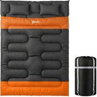 Double Sleeping Bag 2 Pillows 220 x 160 cm Extra Large Sleeping Bag Grey