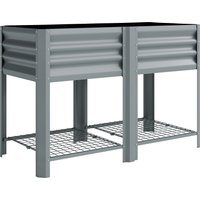 Outsunny Raised Garden Bed with Storage Shelf Steel Elevated Planter Box with Legs for Outdoor Vegetables Flowers