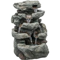 Outdoor Fountain 6 Tier Rock Design Waterfall Feature LED Lights Resin Freestanding Garden Fountain