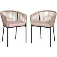 Garden Chairs Set 2 Rattan Garden Dining Chairs String Back Armrests Cushions Wood Finish