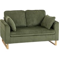 2 Seater Sofa 140 cm Loveseat Sofa Spring Cushions Metal Legs 2 Pillows Dark Green