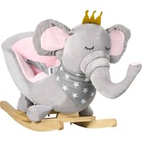 Elephant Rocking Horse Wooden Base Safety Belt Rocker Chair Toy 1.5 3 Years Aosom UK