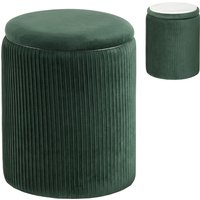 Storage Ottoman Modern Velvet Round Foot Stool Living Room Bedroom 45 cm Dark Green