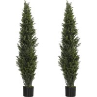HOMCOM Set of 2 Decorative Artificial Plants Cypress in Weighted Pot, Fake Plant with 2035 Leaves, 150 cm