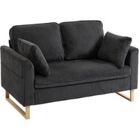2 Seater Sofa 140 cm Loveseat Sofa Spring Cushions Metal Legs 2 Pillows Dark Grey