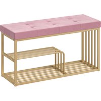 Bench Shoe Storage Tufted Shoe Storage Bench Velvet Seat Cushion Gold Steel Frame Entryway