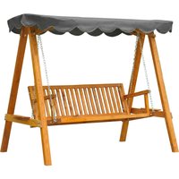 Outsunny 3 Seater Garden Swing Seat with Canopy, Wooden Swing Chair, Outdoor Hammock Bench for Balcony Patio Porch, Dark Grey