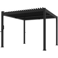 3 x 3 m Louvered Pergola Solar LED lights Metal Roof Patio Gazebo Pergola Canopy Drainage Gutters