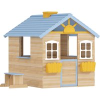Wooden Playhouse Wendy House w Door Bench Flowerpot Holder Ages 3 7 Years
