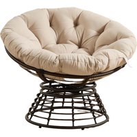 Papasan-Sessel, 360° Drehbarer, dickes Kissen, Stahlrahmen, 92x92x67 cm, Beige