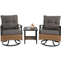 Outdoor-Dreh-Schaukelstuhl-Set, Set 3 Stück mit 1 Tisch und 2 Schaukelstühle, 360° Dreh- und Schaukelfunktion, Braun+Grau