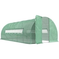 Polytunnel Greenhouse Metal Hinged Door 25mm Diameter Galvanised Steel Frame & Mesh Windows Aosom UK
