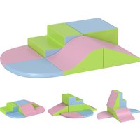 6 Piece Soft Playground Equipment PP & EPE Soft Play Set w Square Stairs Ramp Slope Pieces Climb Crawl Aosom UK