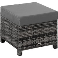 Outsunny Outdoor PE Rattan Footstool, Patio Wicker Ottoman with Cushion, 50 x 50 x 35 cm, Grey | Aosom Ireland