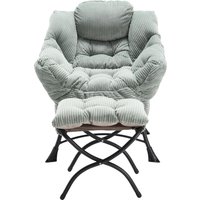 Lounge-Sessel mit Hocker, Armlehnen und einer Seitentasche, Flanellbezug, 69.9x64.0x95.0 cm, Hellgrün
