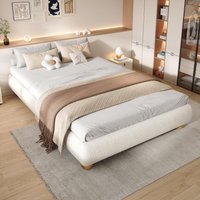 Modern Upholstered Double Bed Sturdy Slatted Frame Bouclé Platform Bed Rounded Modern Legs x 146W x cm Aosom