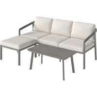 3 Piece Garden Dining Set Outdoor Patio Furniture 3 Seater Sofa Footstool Coffee Table Cuhsions