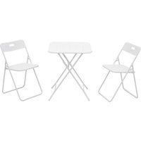 3‑teilige Klappbares Bistro-Set aus Stahl, mit 2 Stühle + 1 Tisch, Weiß