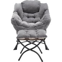 Lounge-Sessel mit Hocker, Armlehnen und einer Seitentasche, Flanellbezug, 69.9x64.0x95.0 cm, Grau