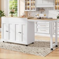 Modern Bar Table with 6 Adjustable Shelves and Storage Cabinet, Extendable Dining Table for 4–6 People, 118-180L x 50W x 94H cm, White Aosom UK