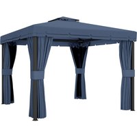 3 x 3 Patio Gazebo Canopy Garden Pavilion Tent Shelter Marquee 2 Tier Roof Netting Curtains Dark Blue