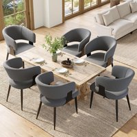 Set 6 Modern Dining Chairs High‑Resilience Foam Seat Upholstered Chairs Ergonomic Curved Back x 50W x 81.5H cm Aosom UK