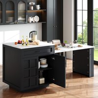 Extendable Bar Table with 2 Drawers and 4 Compartments, Expandable Kitchen Island for 2–6 People, 133-202L x 70W x 93.5H cm, Black Aosom UK
