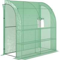 Outsunny Lean to Greenhouses with Windows and Doors 2 Tiers 4 Wired Shelves 200L x 100W x 215Hcm Green | Aosom Ireland