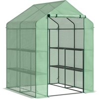 Outsunny Lean-to Greenhouse with Shelving: Removable Cover Steeple Polytunnel for Nurturing Plants, 143x138x190cm, Verdant | Aosom Ireland
