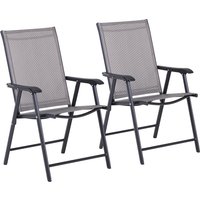 Outsunny Set of 2 Foldable Metal Garden Chairs Outdoor Patio Park Dining Seat Yard Furniture - Grey | Aosom Ireland