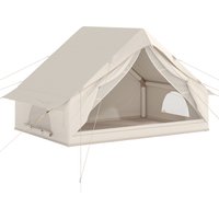 Outsunny Inflatable Tent Waterproof for Camping Blow Up Tent with Pump Carry Bag for 2-4 Person, Beige