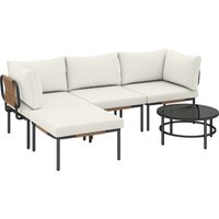 Outsunny Conjunto de Jardim 5 Peças, Rattan Modular em L com Almofadas, Cor Caqui Aosom Portugal
