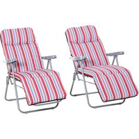 Outsunny Set of 2 Garden Sun Lounger Outdoor Reclining Seat Cushioned Seat Foldable Adjustable Recliner Red and White | Aosom Ireland
