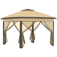 Outsunny 330cm x 330cm Pop Up Canopy - Double Roof Foldable Tent with Zipped Mesh Sidewalls, Adjustable Height, and Carrying Bag, Event Tent for Patio Garden, Beige | Aosom Ireland