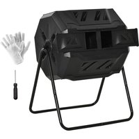 Outsunny Tonneau de compostage rotatif composteur à tambour à double chambre capacité 160 L composteur de jardin avec aétation acier plastique