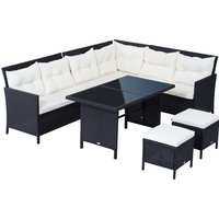 Outsunny 6 Piece Black Rattan Sofa Set Outdoor Garden Furniture with Cushions Wicker Lawn Seating | Aosom Ireland