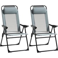 Outsunny Portable Folding Recliner Chair Set of 2 Outdoor Patio Chaise Lounge Adjustable Backrest Grey | Aosom Ireland