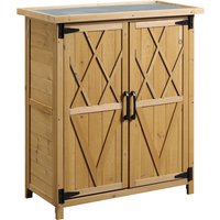 Outsunny Garden shed garden cabinet 3 shelves 2 doors galvanized sheet metal waterproof roof pine wood 75 x 40 x 90 cm yellow | Aosom Ireland
