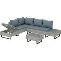 5 Seater Rattan Garden Furniture Set L Shaped Garden Corner Sofa Adjustable Back Faux Wood Tables