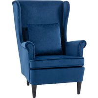 HOMCOM Modern Accent Chair with High Backrest and Pillow, Velvet-Feel Fabric Reading Chair with Solid Wood Legs, Blue