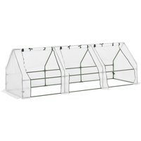 Outsunny Mini Garden Greenhouse mini tunnel greenhouse 270L x 90l x 90H cm pointed roof Steel PE High-density 140 g/m² UV-resistant roll-up windows with Zip White | Aosom Ireland